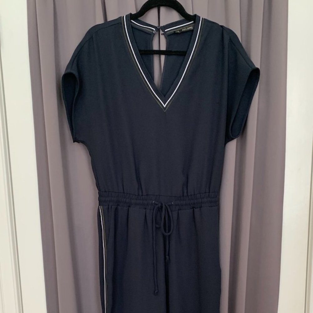 Zara Navy Jumpsuit with Adjustable Tie